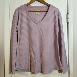 Chaser Lilac/Lavender Waffle Knit Long Sleeve V-Neck Top